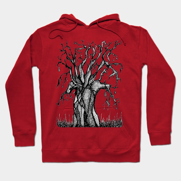 Red Baobab Artistic Line Drawing Hoodie by Tony Cisse Art Originals